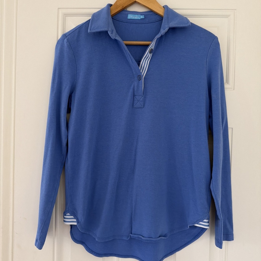 J. McLaughlin XS Polo Shirt Top Cornflower Blue Ribbon Preppy Coastal Cotton